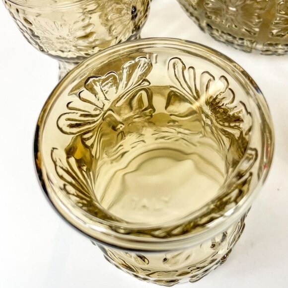 Vintage Italian Smoky Amber Glass Embossed Floral Design Pitcher 6 Tumblers Set - Picture 4 of 9